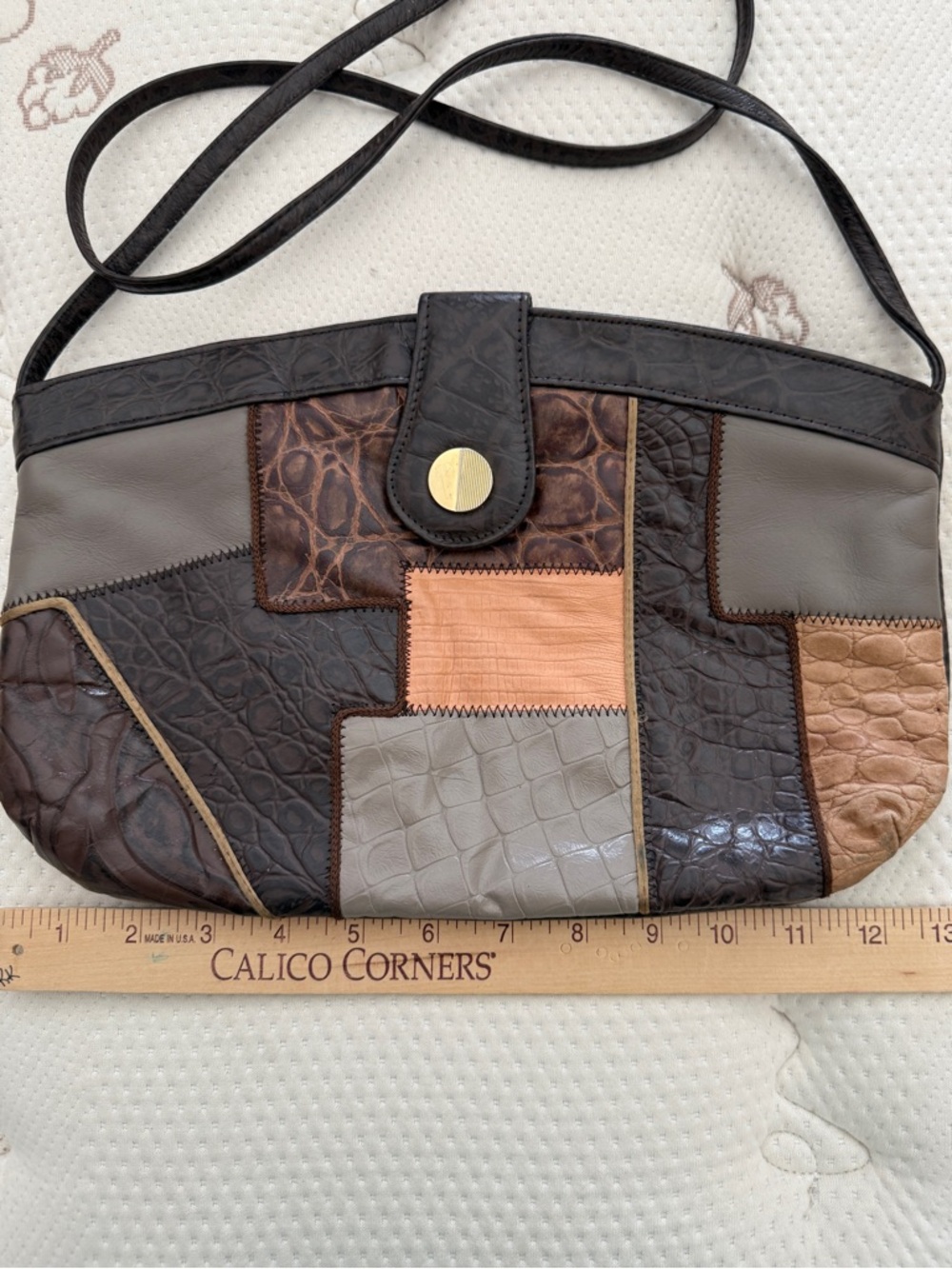 Vintage 80s Fifth Avenue Handbags Patchwork Crossbody Leather Made in USA - Picture 8 of 9